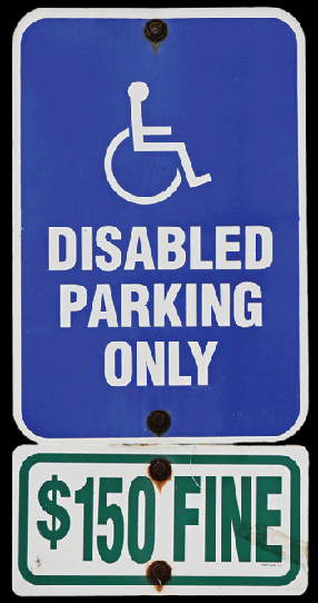 Picture of a disabled-parking-only sign in English